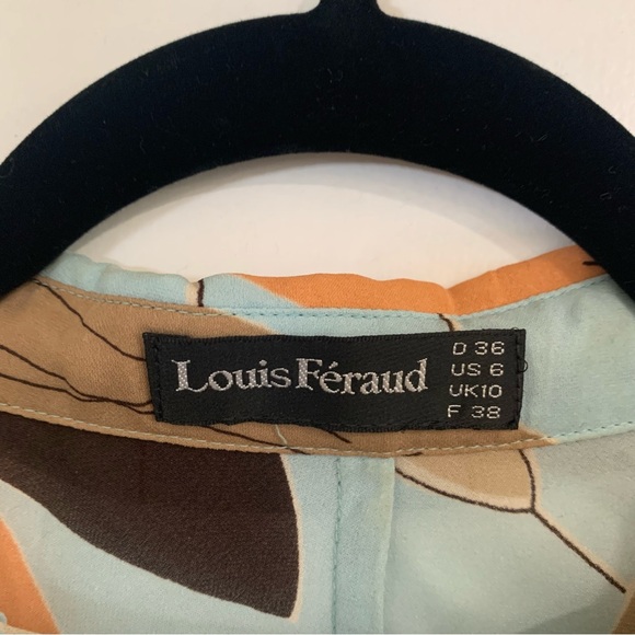 Louis Féraud Silk long-sleeve button-down blouse tie neck abstract print size 6 - Picture 5 of 10